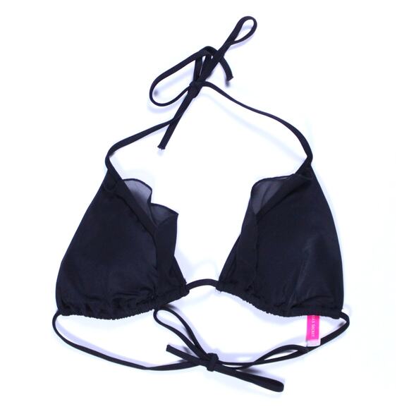 Victoria's Secret bikini bra top string black ruffle sz M swimsuit tie halter - Picture 1 of 4